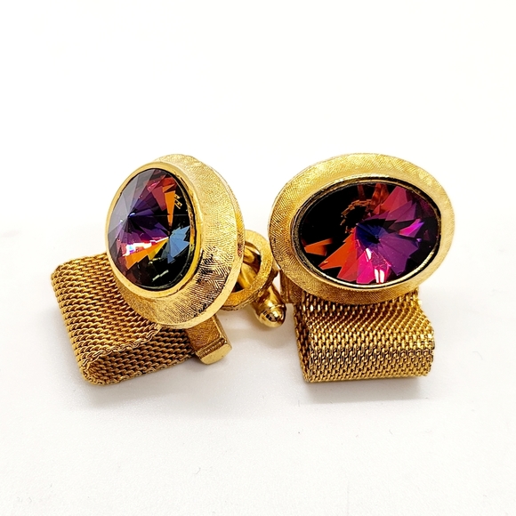 Dante Other - Vintage Dante Cuff Links Watermelon Rivoli Mesh Wrap Around